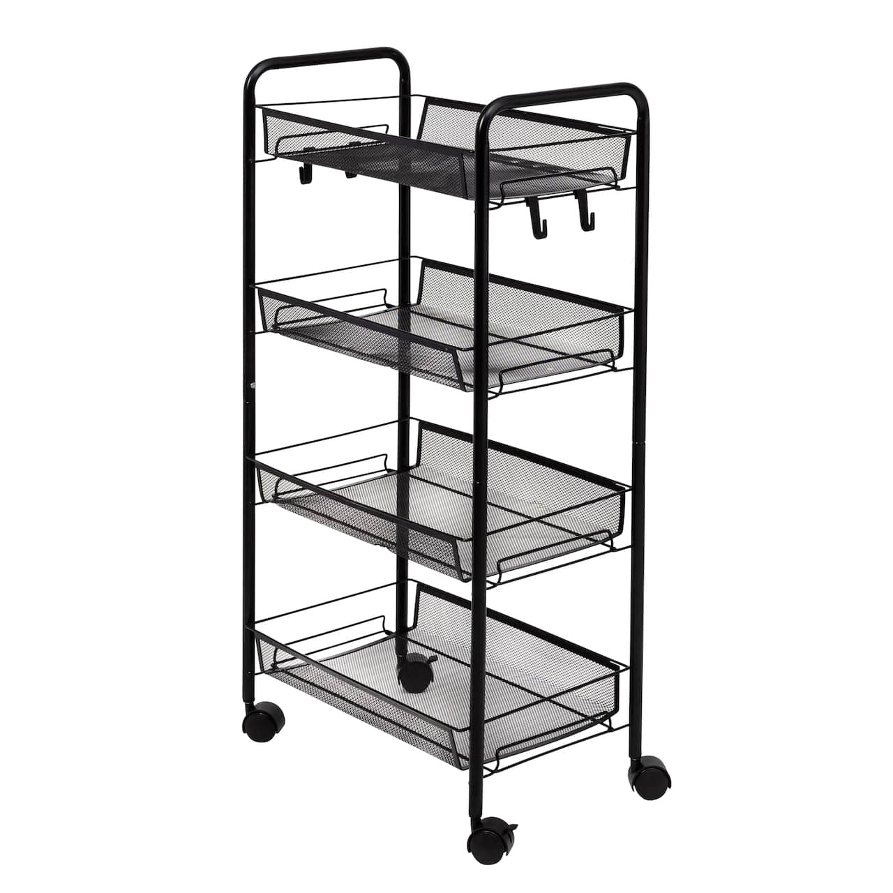 Honey Can Do Black 4-Tier Metal Rolling Cart with Trays